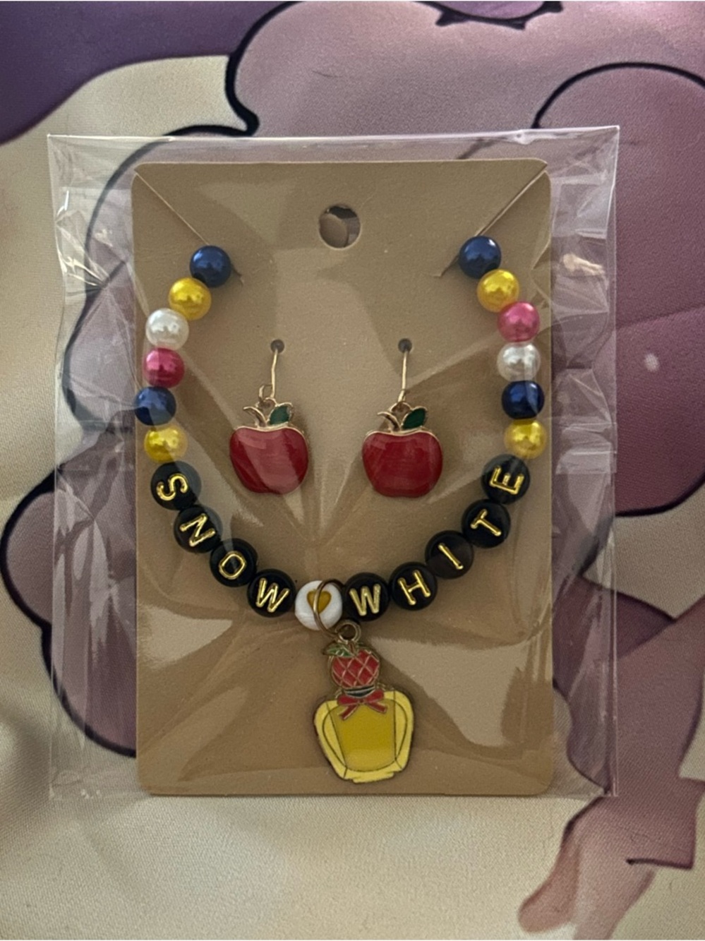 SNOW WHITE - Red Apple Charm Bracelet and Earring Set